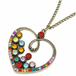 C11040253 Vintage heart colourful crystals long necklace KL
